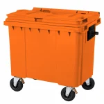 Plastični kontejner za otpad 770 L sa 4 točka, narandžasta boja – Meridian Group, dimenzije 1340x780x1280 mm