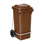 Plastični kontejner za smeće 120 litara sa metalnom pedalom, braon boja, dimenzije 480x530x990 mm