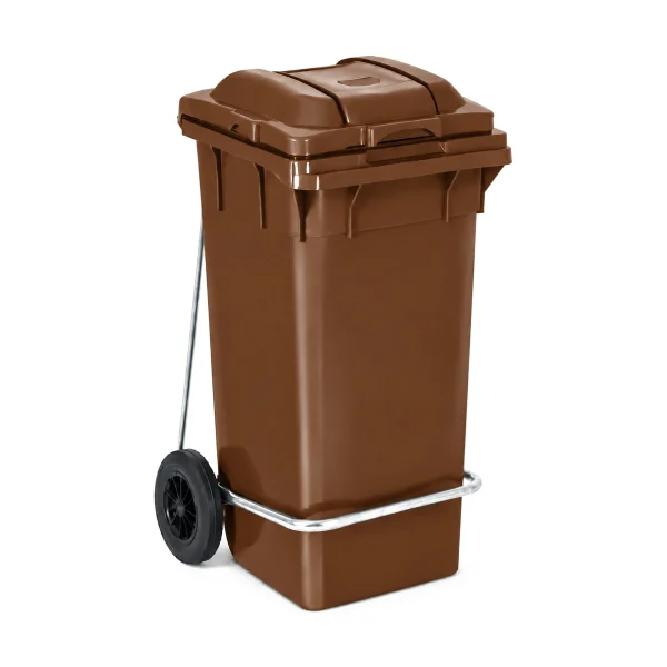 Plastični kontejner za smeće 120 litara sa metalnom pedalom, braon boja, dimenzije 480x530x990 mm