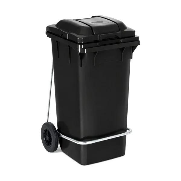 Plastični kontejner za smeće 120 litara sa metalnom pedalom, crna boja, dimenzije 480x530x990 mm