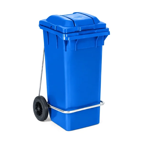 Plastični kontejner za smeće 120 litara sa metalnom pedalom, plava boja, dimenzije 480x530x990 mm