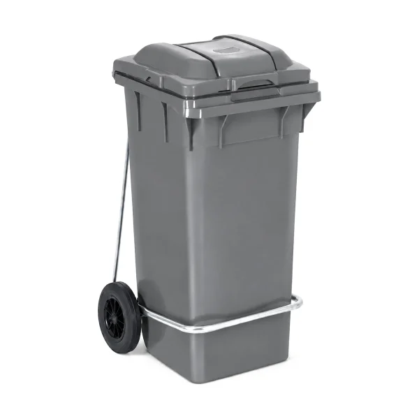 Plastični kontejner za smeće 120 litara sa metalnom pedalom, siva boja, dimenzije 480x530x990 mm