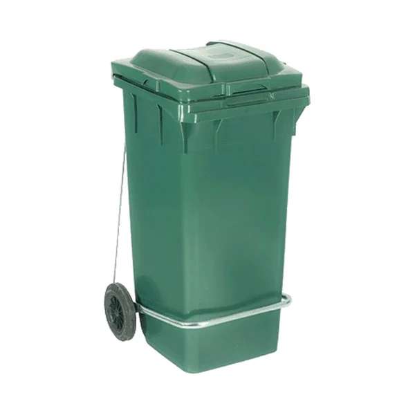 Plastični kontejner za smeće 120 litara sa metalnom pedalom, zelena boja, dimenzije 480x530x990 mm