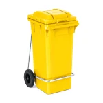 Plastični kontejner za smeće 120 litara sa metalnom pedalom, žuta boja, dimenzije 480x530x990 mm